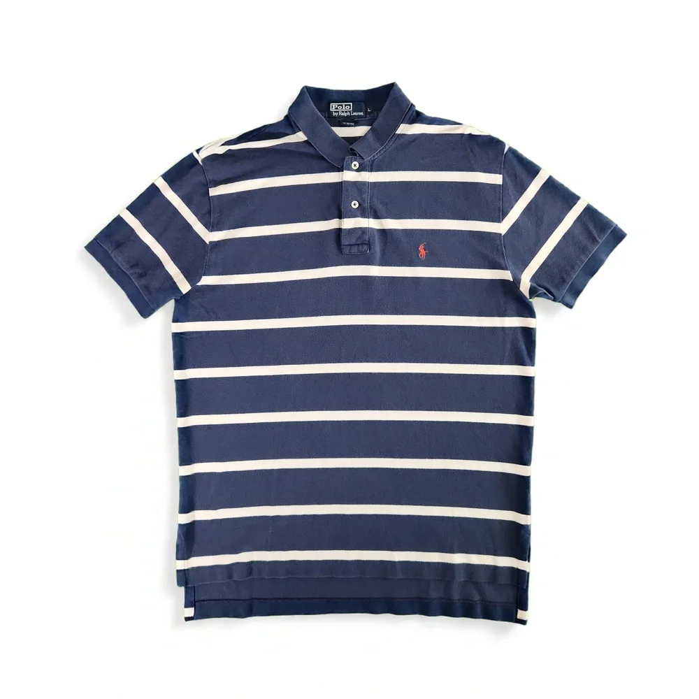 Polo Ralph Lauren Mens Large Striped Polo Shirt 100% Cotton Preppy Golf Top